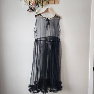 Black Sheer Mesh Tulle Bows Ribbon Tie Layering Dress Size L / XL Reversible